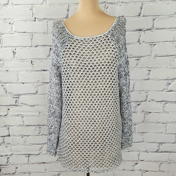 HELMUT LANG Sweater Womens M Black/White Sheen Raglan Knit Pullover luxurious - Picture 1 of 8